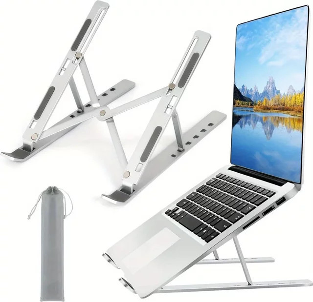 DUTRIEUX Verstellbarer Laptopständer aus Aluminium in Silber und Weiß, 6-stufige Höhe, faltbar und tragbar für 8-16 Zoll Laptops - Bild 1
