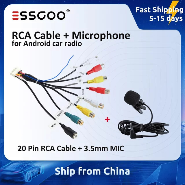 ESSGOO 20-poliges RCA-Kabel mit 3,5 mm Mikrofon-Subwoofer-Anschluss für Android-Stereo-Autoradios - Bild 1