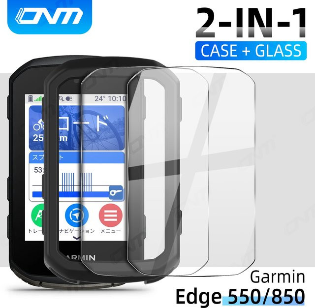 ONM Schutzset für Garmin Edge 550 850 mit Silikonhülle und gehärteter Displayschutzfolie in Schwarz und Weiß - Bild 1