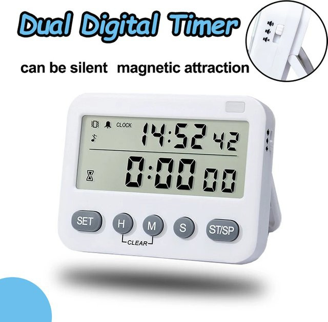 Dualer digitaler Küchentimer mit großem LCD-Display und Vibrationsfunktion in Weiß - Bild 1