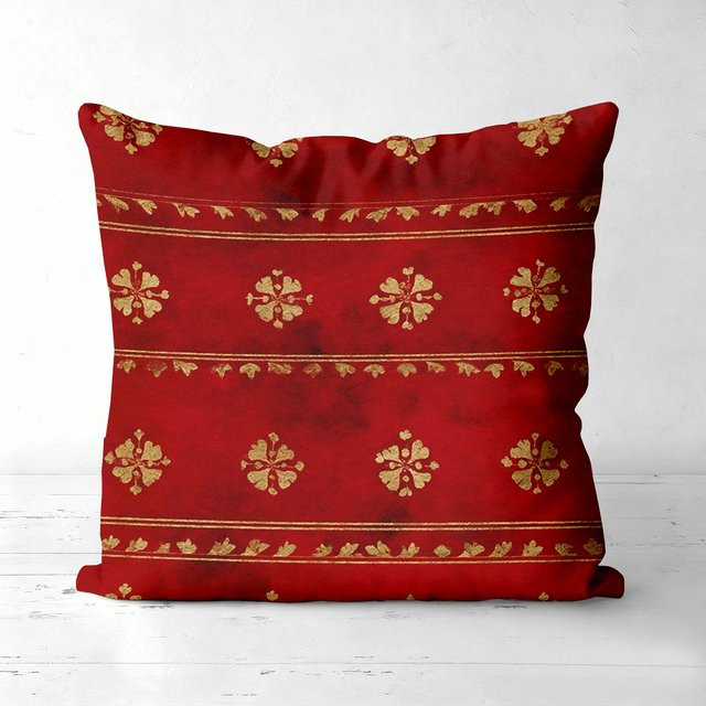 Dekorativer Kissenbezug von JMG Clothing in Rot mit goldenem floralem Muster aus Polyester, B/B: 45 x 45 cm - Bild 1