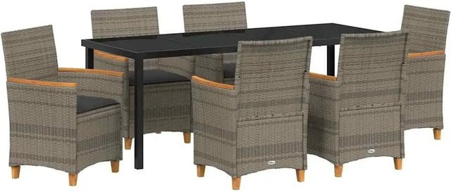 vidaXL Garten Essgruppe 7-teilig aus Poly-Rattan, Glas und Stahl in Grau - Bild 1