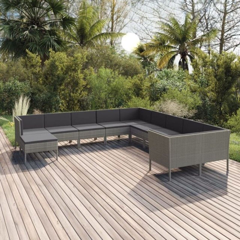VIDAXL 11-tlg. Garten-Lounge-Set aus Polyrattan mit Auflagen in Grau und Anthrazit - Bild 1