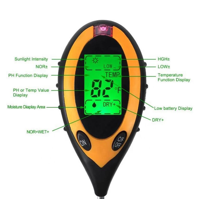 Kkmoon 4-in-1 Bodenuntersuchungsinstrument in Gelb für Garten, Rasen und Gemüsegarten zur Messung von Licht, Temperatur, Luftfeuchtigkeit und pH-Wert - Bild 5