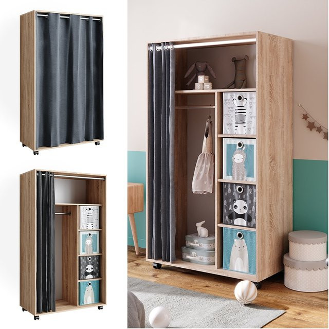 Vicco Kinderkleiderschrank Doros Garderobe Sonoma modern, Farbe Braun, B: 100 cm, H: 168 cm - Bild 1