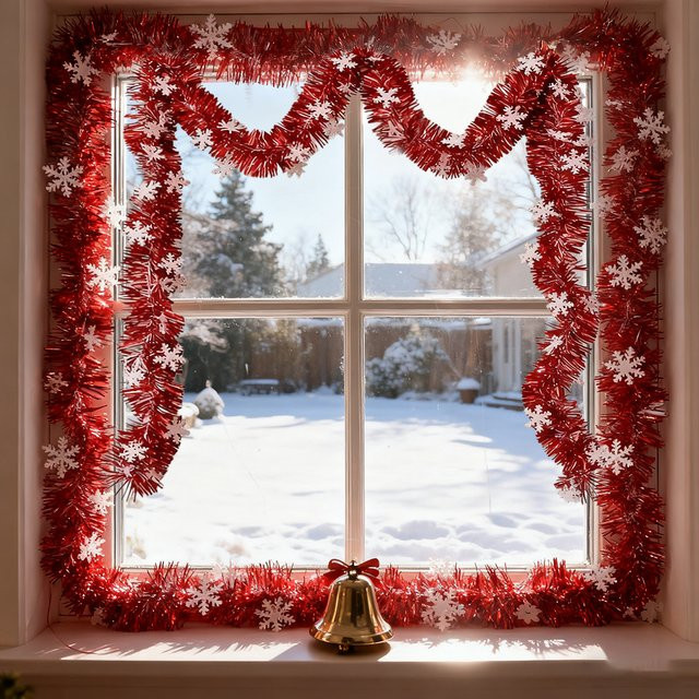 Rotes Weihnachtsband mit Schneeflocken-Dekoration für Weihnachtsbaum und Party-Dekoration, 3/5 Stück - Bild 1