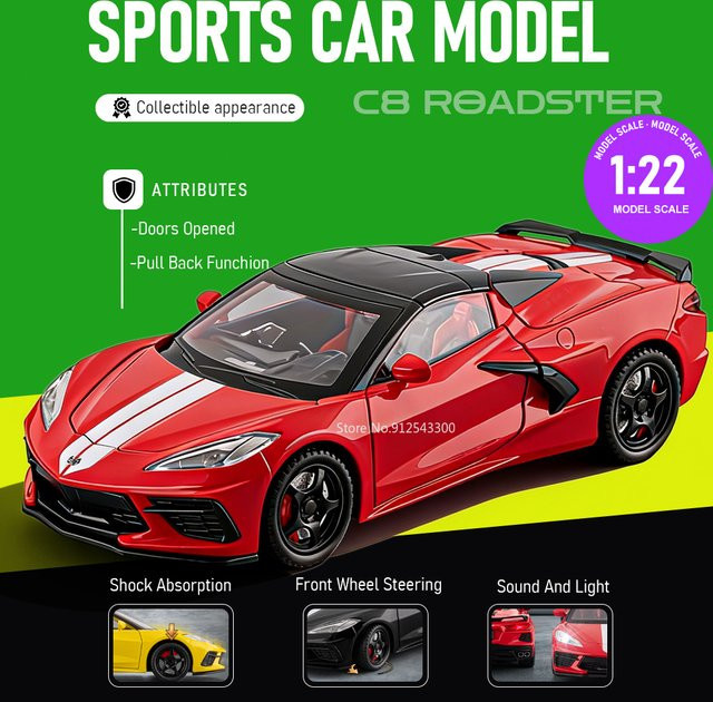 RMZ city C8 Cobra Roadster Automodell, Maßstab 1:22, mit Licht und Sound - Bild 1