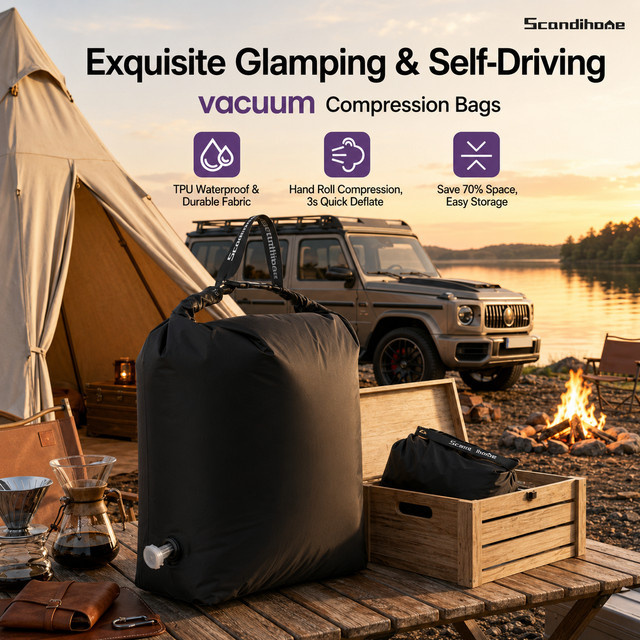 SCANDIHOME Glamping Vakuum-Kompressionsbeutel ohne Pumpenbedarf, wasserdichter Ausrüstungsorganizer für Schlafsack und Daunenjacke in Schwarz - Bild 1