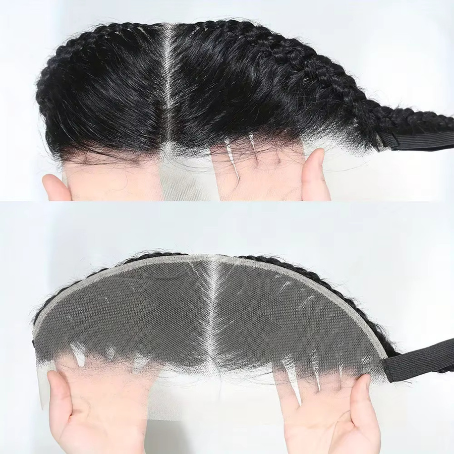 donxue Perücke mit Zöpfen, 13x4 transparente Spitze, brasilianisches Remy-Echthaar, glatt, Damen - Bild 3