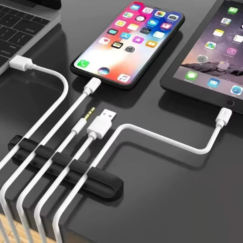 Selbstklebender Kabelmanager aus Silikon in Schwarz für Netzkabel, Stecker, Maus, Kopfhörer und Handy-Datenkabel als Schreibtisch-Organizer - Bild 2