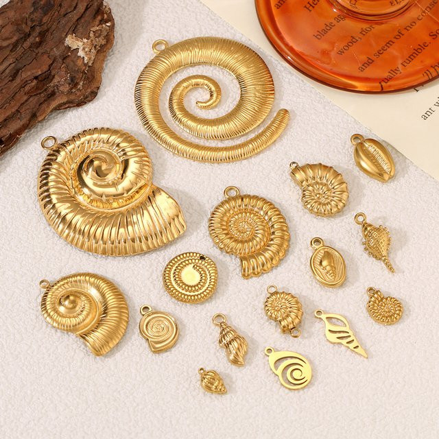 DOOYIO Charms, Edelstahl, Gold, Kauri Muschelschalen, Anhänger - Bild 1