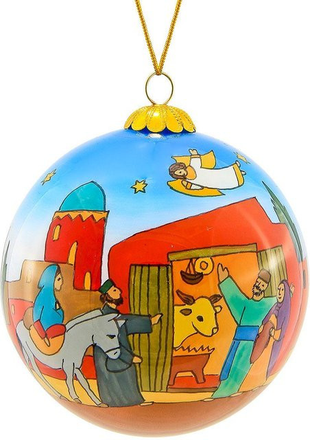 Christbaumkugel Herbergssuche von St. Benno Verlag aus Glas in Gold und Multicolour, Durchmesser: 7,5 cm - Bild 1