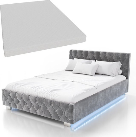 Juskys Polsterbett Nizza Chesterfield in Dunkelgrau mit Samtbezug, Steppung, Stauraum und indirekter LED-Beleuchtung, B/T/H: 140 x 200 cm