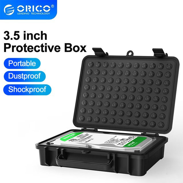 ORICO 3,5-Zoll-HDD-Schutzbox Aufbewahrungskoffer in Schwarz mit EVA-Kissen und stoßfestem Design - Bild 1