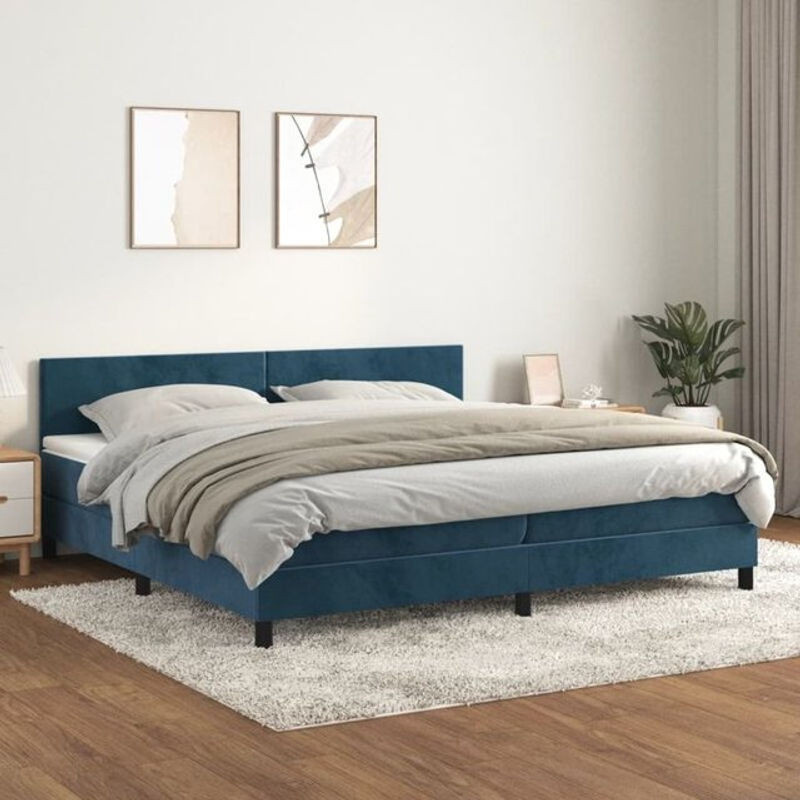 Vidaxl Boxspringbett mit Matratze aus Samt in Blau B/T/H: 200 x 200 x 88 cm - Bild 1