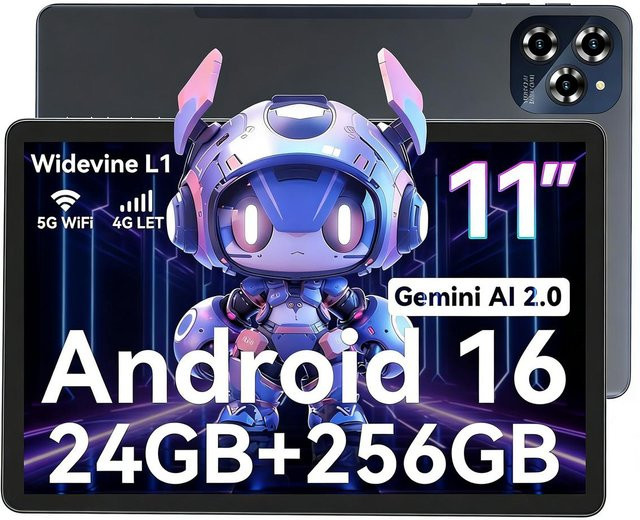 Blackview TABWEE W90 Tablet mit 11 Zoll Display, Android 16, 24GB RAM, 256GB Speicher, Octa-Core T615, 8000 mAh, 5G WiFi und 4G LTE, grau - Bild 1