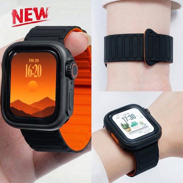 OAKCHARM Magnetarmband mit vollständiger Abdeckung für Apple Watch Serie 11 10 9 8 7 6 SE in Schwarz - Bild 1