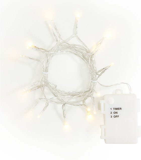 VBS Outdoor Mini LED Lichterkette mit Timer und 20 LEDs in Weiß und Transparent für Garten und Balkon - Bild 1