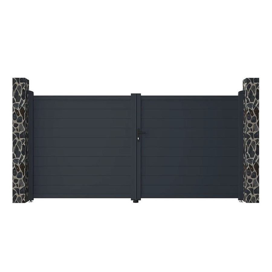 Vente-unique Nazario Aluminium Flügeltor in Anthrazitgrau, Breite: 355 cm - Bild 2