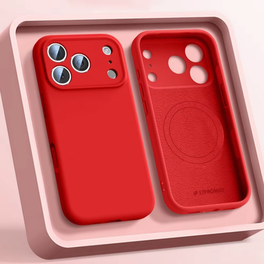 Magnetische Flüssigsilikon-Handyhülle für Apple iPhone 17 16 15 14 13 Pro Max Air mit MagSafe Kompatibilität als Soft Cover in Weiß oder Rot - Bild 1