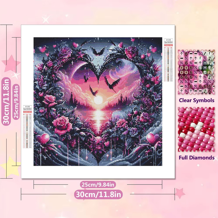 EverShine DIY 5D Diamantmalerei Herz und Rose als Mosaik-Stickerei in Multicolour, B/B/H: 20 x 20 x 20 cm - Bild 2