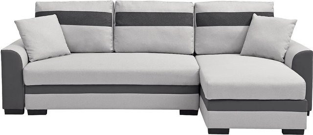 Vente-unique Schlafsofa Giany in Hellgrau mit Schlaffunktion und L-Form aus Stoff und Kunstleder - Bild 1