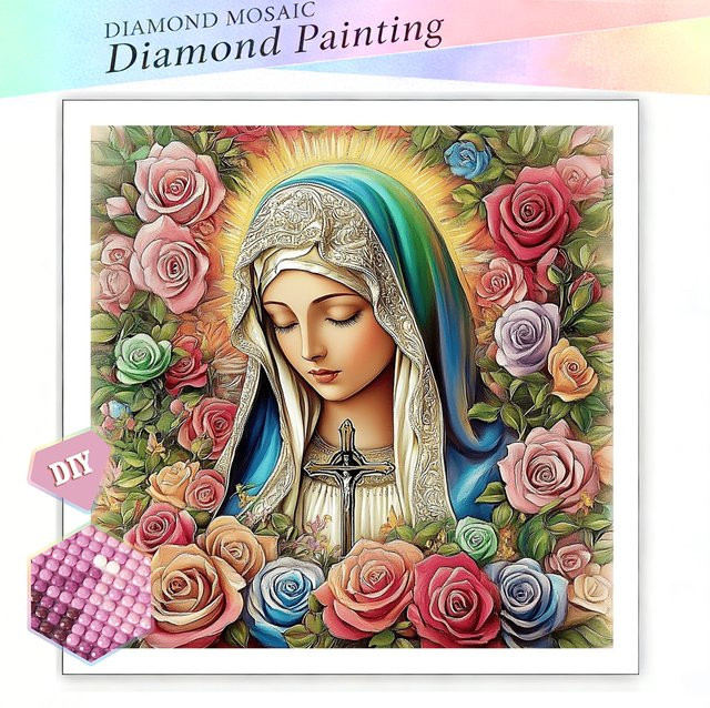 EverShine DIY 5D Diamantmalerei Jungfrau Maria mit Rosenblüten als Mosaik-Wanddekoration, Multicolour, B/H: 20 x 20 cm - Bild 1