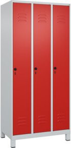 C+P Spind Classic PLUS Spind mit 3 Abteilen, Füße, Sicherheits-Drehriegel und 3 Garderobenhaken, Grau/Rot, H x B x T: 195 x 90 x 50 cm - Bild 1