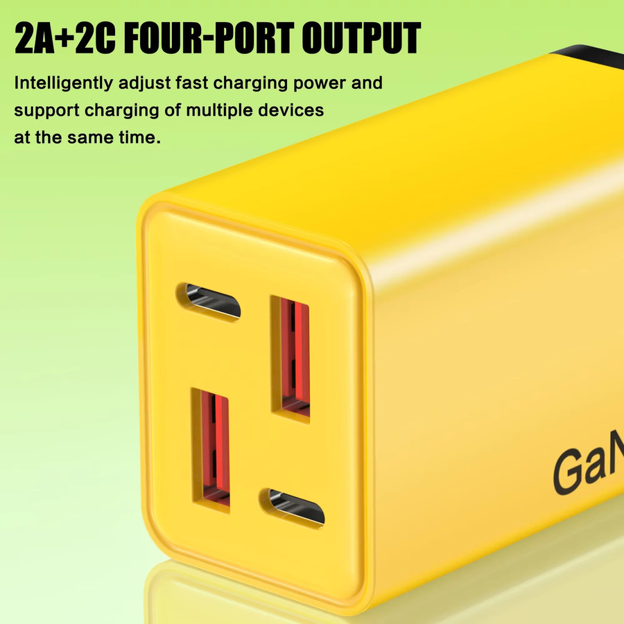 120 W GaN USB-C Schnellladegerät mit 4 Ports, gelber Wandadapter mit Quick Charge 3.0 für iPhone, Samsung und Xiaomi - Bild 3