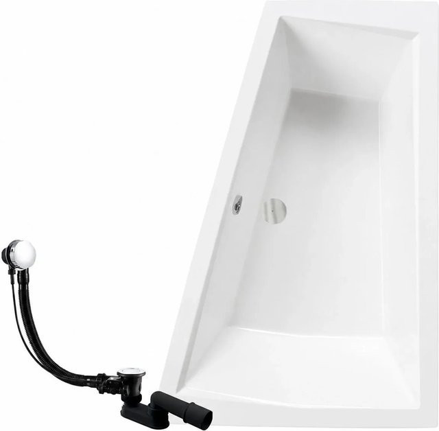 KOLMAN Eckbadewanne in Weiß mit Ablauf, Füßen, Kopfstütze und Bambus-Badewannenablage, B/T: 170 x 125 cm, rechtsausgeführt - Bild 1