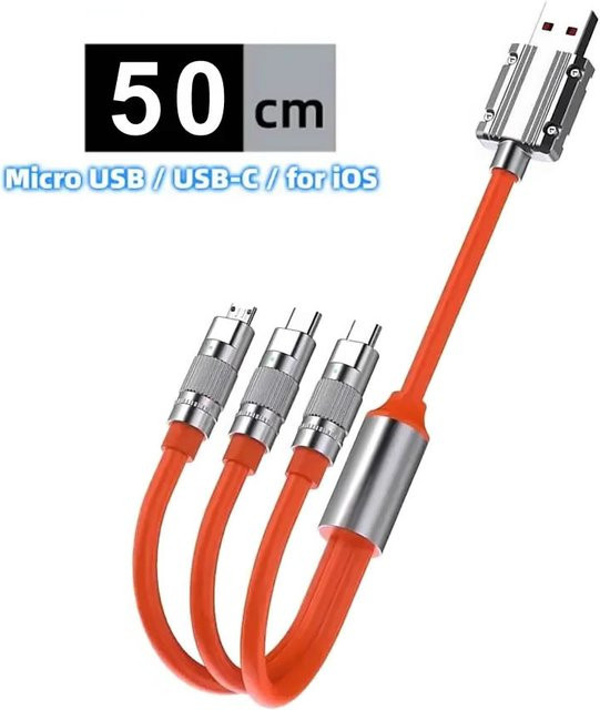 3-in-1 USB-Multi-Port-Ladekabel für USB-C, Micro-USB und Lightning in Orange - Bild 1