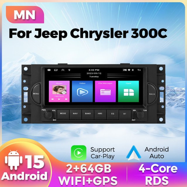 MEKEDE Android 15 Autoradio Multimedia in Schwarz für Chrysler 300C PT Cruiser Compass Patriot Jeep Dodge Magnum Grand Cherokee RAM 1500 - Bild 1