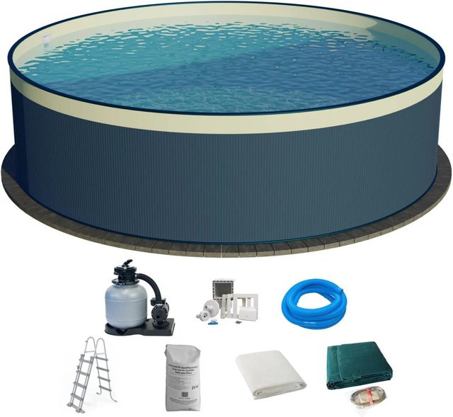 Waterman Stahlwandpool Set 8-teilig Rund in Anthrazit und Sand, Durchmesser: 450 cm, Höhe: 90 cm - Bild 1