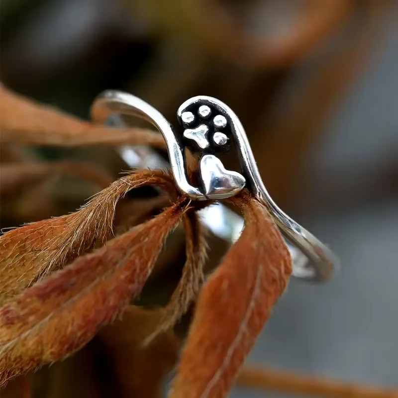 Huitan Ring, Haustier-Fußabdruck und Herz, Silber, Damen - Bild 2
