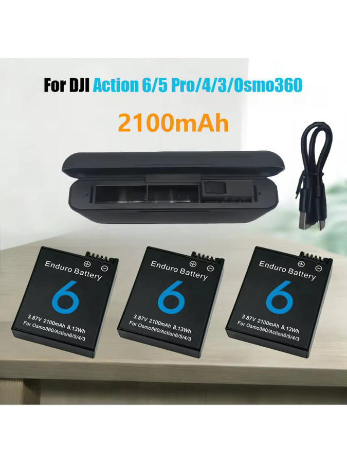 DJI Akku mit 2100mAh und 3-Slot-Ladegerät für DJI Osmo Action 5 Pro, 4 und 3 sowie Osmo 360 Sportkameras in Schwarz - Bild 7