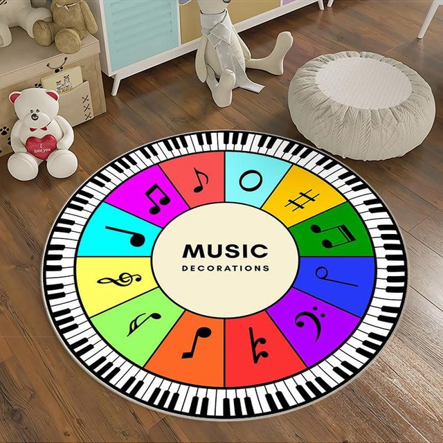 Runder Teppich von Lodestar mit buntem Notendesign für das Kinderzimmer, rutschfest und waschbar, Mehrfarbig, Durchmesser: 40 cm - Bild 1