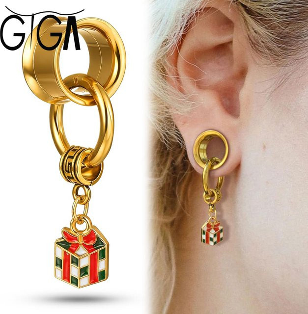 Giga Anhänger Ohrtunnel Messgeräte Plugs Expander, Edelstahl, Gold, Unisex - Bild 1
