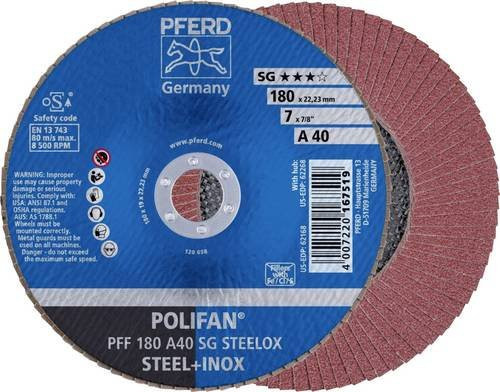 PFERD POLIFAN SG STEELOX Fächerschleifscheibe für Stahl und Edelstahl, Durchmesser: 180 mm, Bohrungs-Ø: 22,23 mm, Körnung: 40 - Bild 1