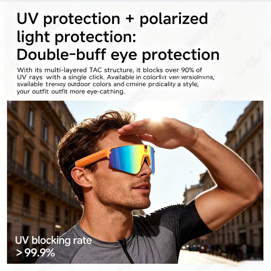 Ola Esporte Smarte KI-Fahrradbrille mit 8MP HD-Kamera, Bluetooth-Anrufe und IP66 Wasserdichtigkeit in Schwarz - Bild 3