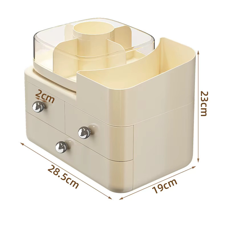 Drehbare Kosmetik-Aufbewahrungsbox von TLXT in Beige und Weiß für Schreibtisch und Schminktisch - Bild 4