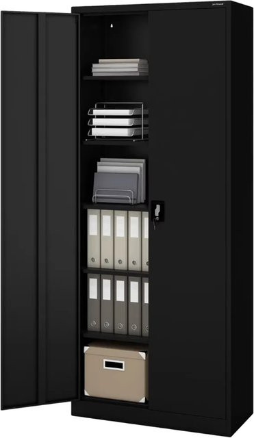JAN NOWAK Metallschrank Schwarz Abschließbar mit 6 Ebenen für Büro und Werkstatt H: 220 cm, B: 90 cm, T: 40 cm - Bild 1