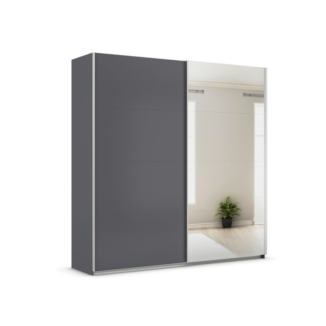 RAUCH Quadra Schwebetürenschrank Grau mit Spiegelelementen, B/H: 226 x 230 cm - Bild 1