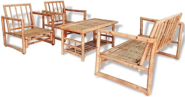 vidaXL 4-tlg Garten-Lounge-Set aus Bambus mit Auflagen in Braun - Bild 1