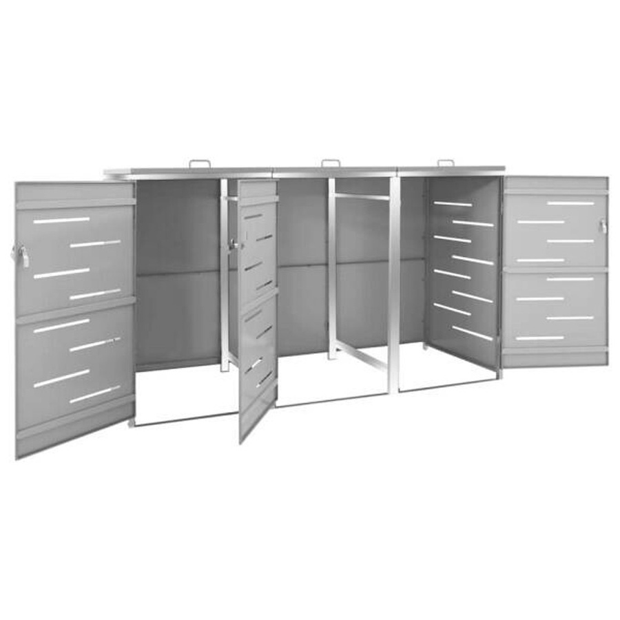 vidaXL Mülltonnenbox für 3 Tonnen aus Edelstahl in Grau und Silber, B/T/H: 207 x 77,5 x 115 cm - Bild 2