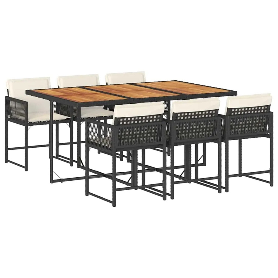vidaXL 7-teilige Garten-Essgruppe aus PE-Rattan und Akazienholz in Schwarz mit Kissen in Cremeweiß - Bild 2
