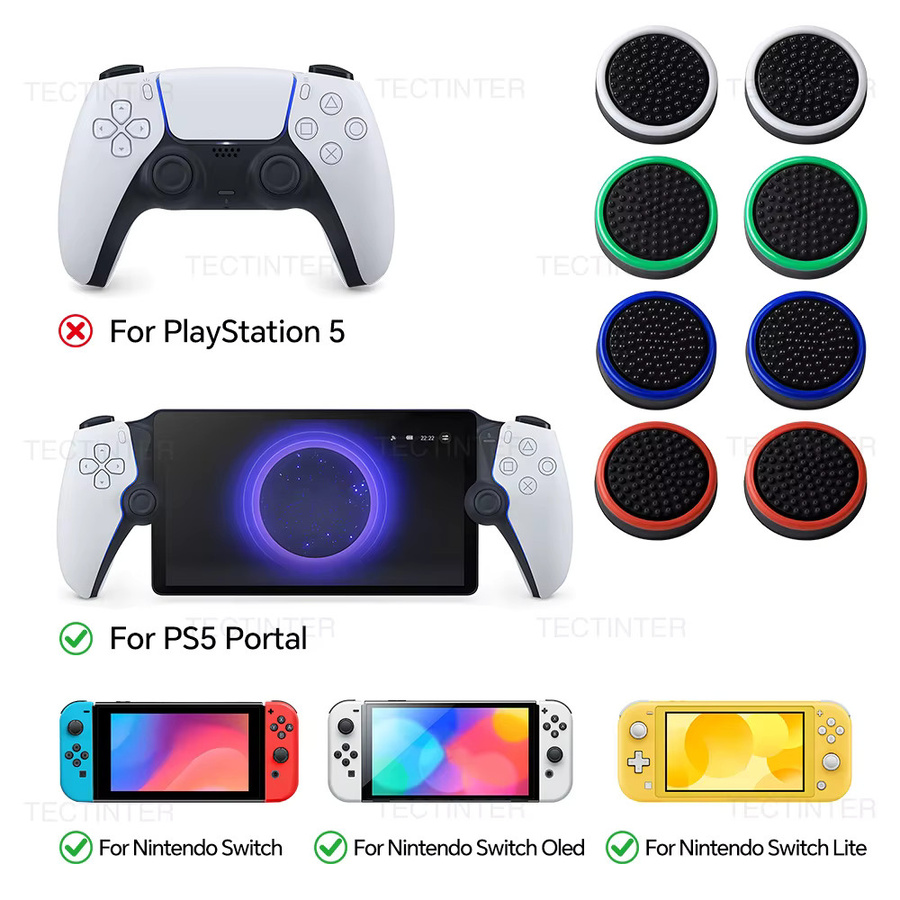TECTINTER Silikon-Daumenkappen im 8er-Set für PS5 Portal und Nintendo Switch Oled sowie Lite Controller Analogstick-Abdeckungen - Bild 3