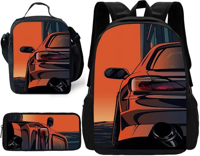 Fancy Style Studio JDM Auto Schulrucksack Set für Kinder mit Lunchtasche und Federmäppchen, Mehrfarbig - Bild 1
