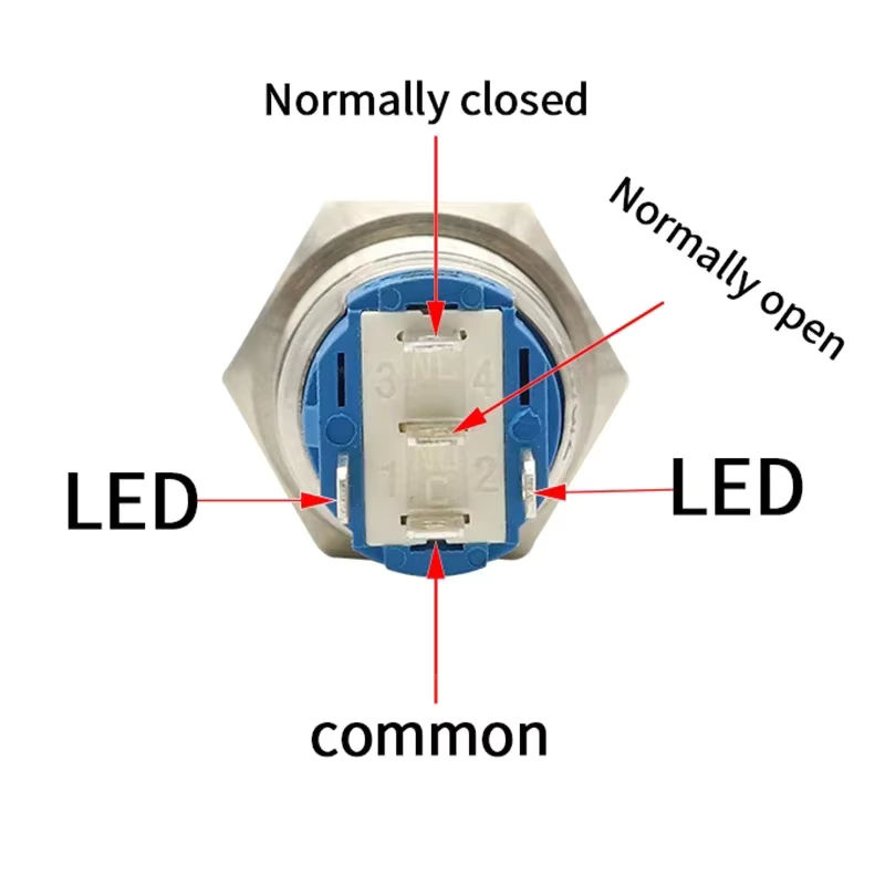 Wasserdichter Metall-Drucktaster mit LED-Beleuchtung als flacher runder Ein/Aus-Schalter in Rot, IP65 Schutzklasse - Bild 3