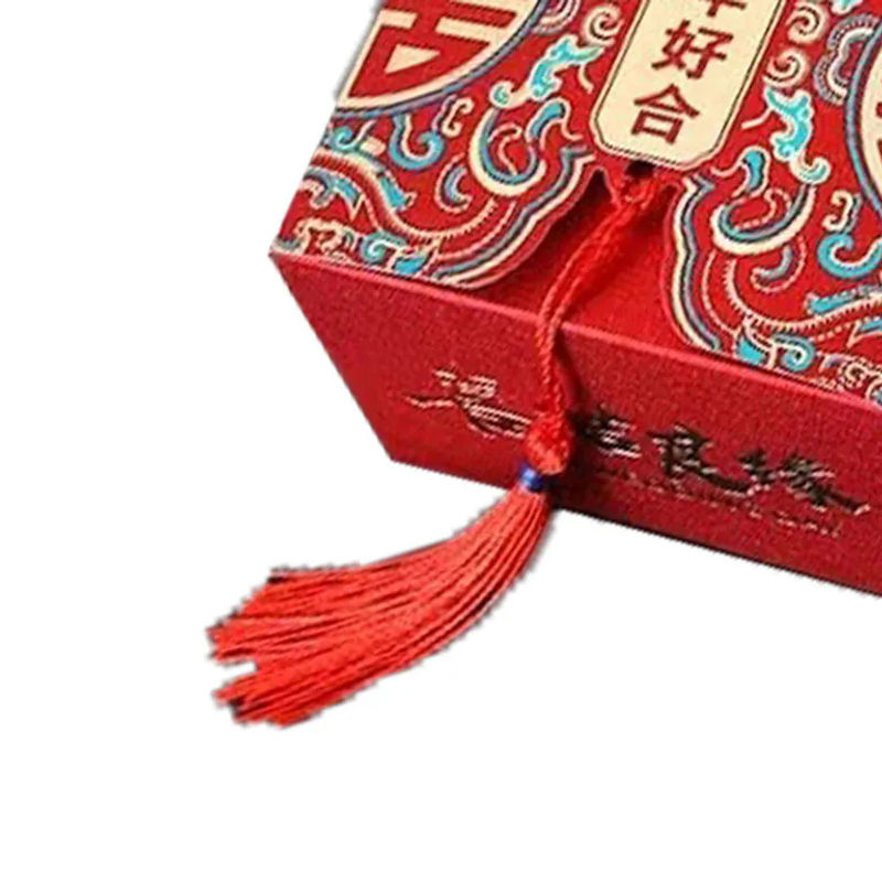 CosyHome Chinesische Süßigkeitenbox in Rot, Quadratische Dekobox im Orientalischen Stil, B/T/H: 6,5 x 6,5 x 4,5 cm - Bild 2