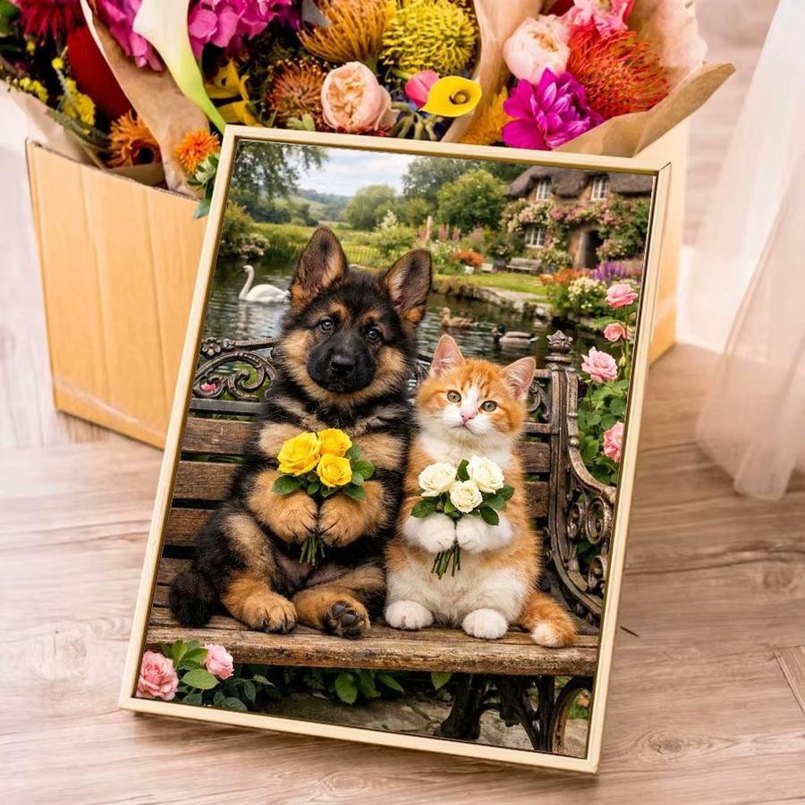 Huacan 5D Diamantgemälde Set mit Tierlandschaft aus Katze und Hund, Diamantmosaik in Mehrfarbig, Breite: 30,0 cm, Höhe: 20,0 cm, Tiefe: 20,0 cm - Bild 3
